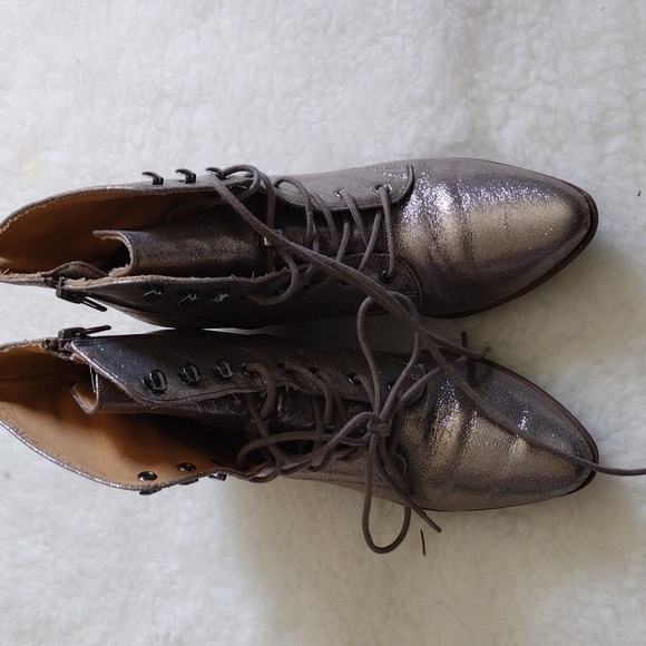Silver Lace-Up Ankle Boots - Picture 2 of 5